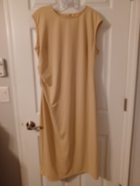 HALARA Beige Midi Dress with Cap Sleeves